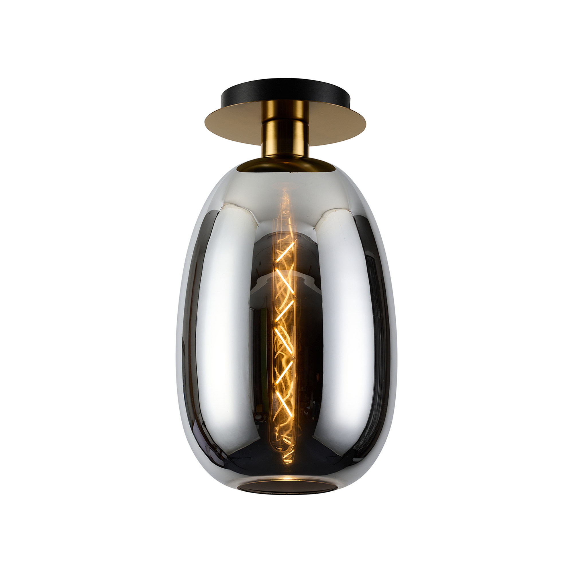 DK1235  Lori 15cm Round Ceiling Flush, 1 Light Flush Fitting E27, Antique Gold/Chrome Slim Curved Trapezium Shades